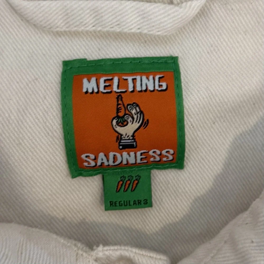 Melting Sadness Cream Button Up Denim Jacket Adult Size Large Corduroy Pockets - Picture 5 of 5